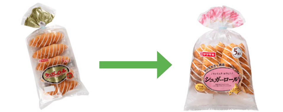 「シュガーロール」のトレー使用中止と袋サイズの小型化